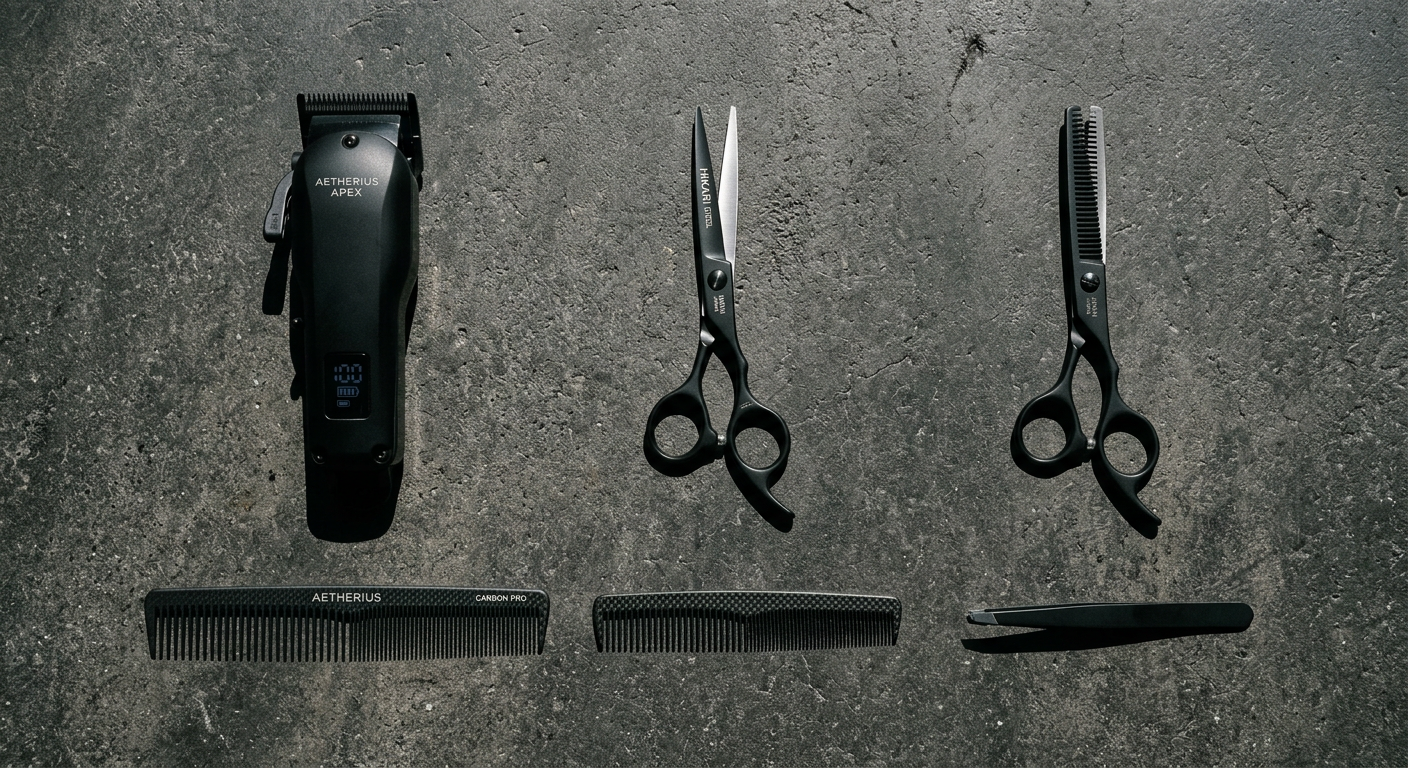 Arbeitsplatz im Studio, an dem Haarsysteme angepasst werden