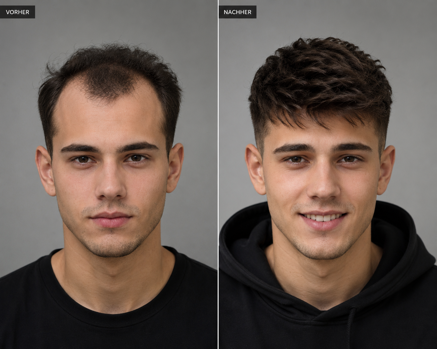 Vorher und Nachher – Beginnender Verlust, junger Typ – Haarsystem bei Hairsystems Vienna