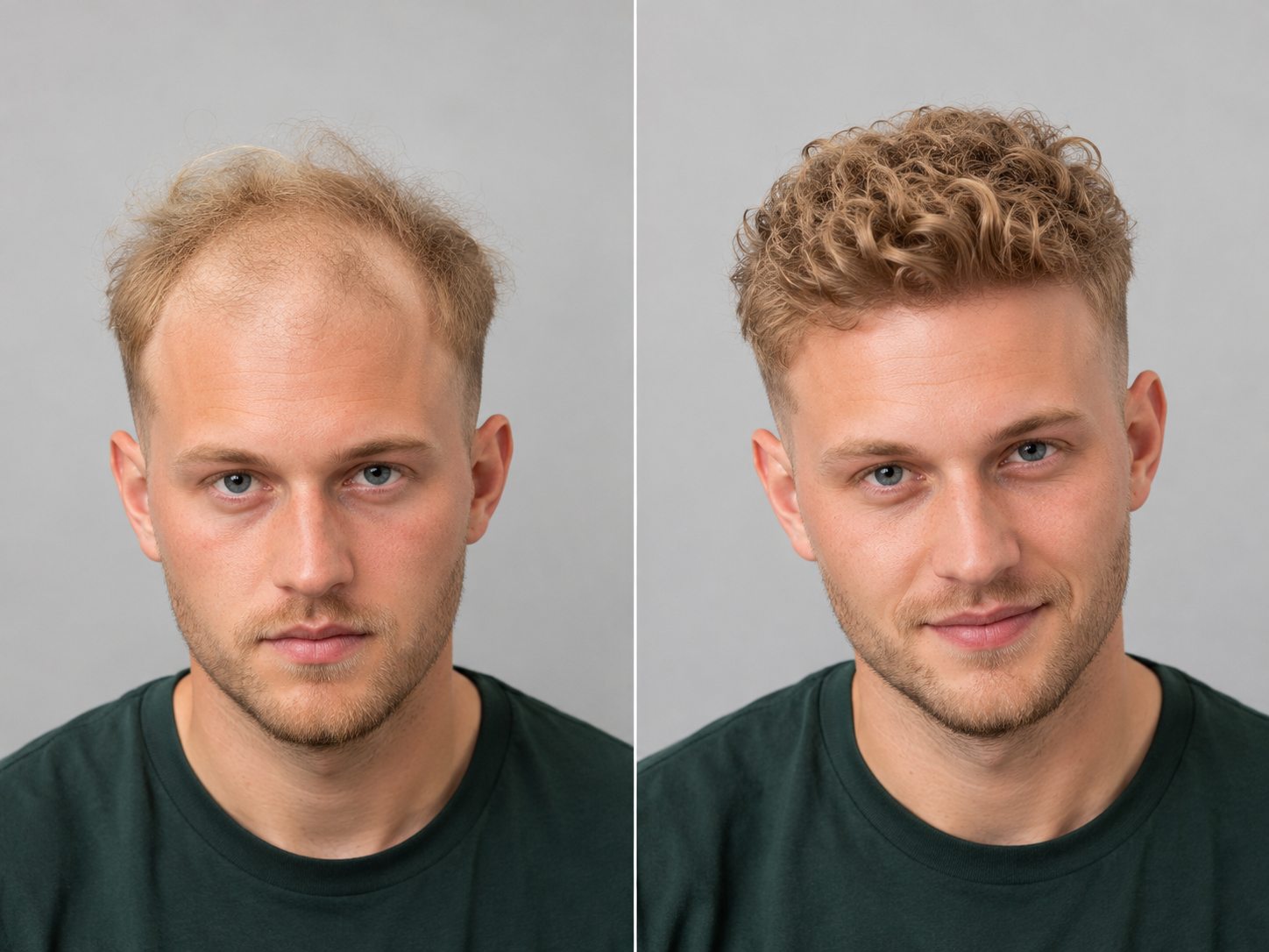 Vorher und Nachher – Geheimratsecken, blondes Haar – Haarsystem bei Hairsystems Vienna