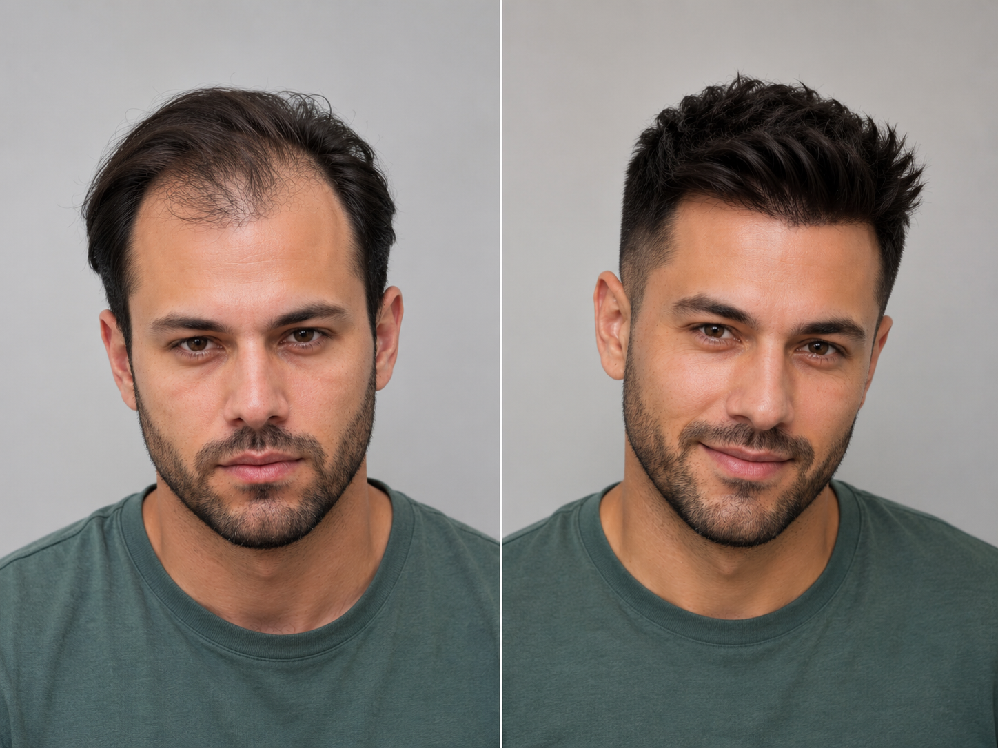 Vorher und Nachher – Geheimratsecken, dunkles Haar – Haarsystem bei Hairsystems Vienna