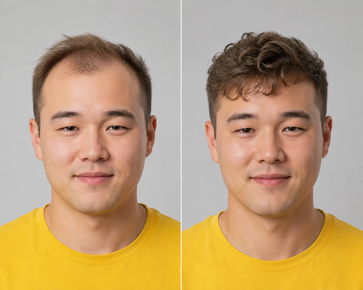 Illustration einer Ausgangssituation und des möglichen Ergebnisses – Lichtung am Oberkopf – Hairsystems Vienna