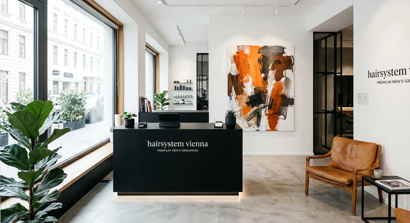 Empfangsbereich im Studio von Hairsystems Vienna